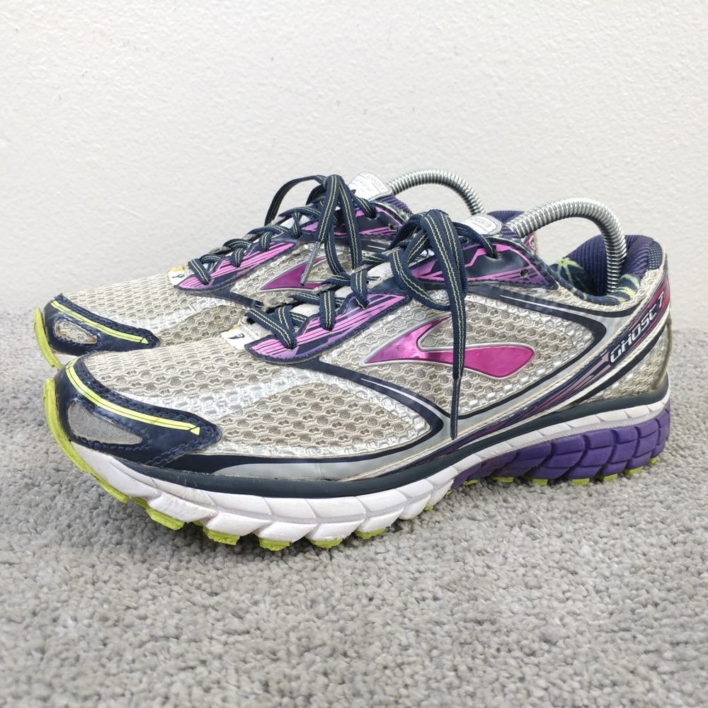 Brooks Ghost 7 Womens Size 10 Running Shoes White Purple Blue 12016 Sneakers